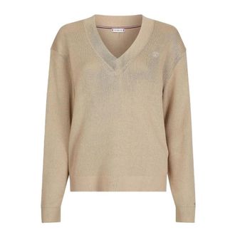 Tommy Hilfiger V-hals Truien - Dames - V-hals truien - Beige - XL - Katoen - Truien & Vesten