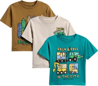 Next Kids Digger Assorted 3-Pack Cotton T-Shirts in Green Multi at Nordstrom, Size 1.5-2Y