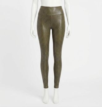 Spanx Faux Leather Croc Legging In Dark Olive