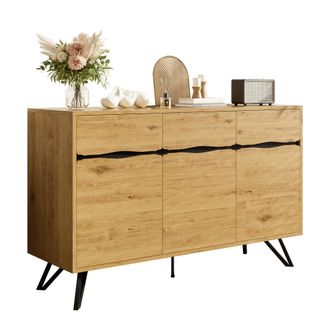 STILVORA Aparador Con 3 Puertas Y Patas De Metal, Dise&ntilde;o Moderno, En Tablero De Part&iacute;culas, Negro, 140&times;40&times;75,5 Cm