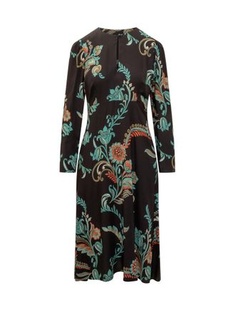 Etro Multicolor Floral Round Neck Midi Dress