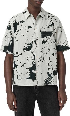 AllSaints Giron Floral Linen & Cotton Short Sleeve Button-Up Shirt in Sharp White at Nordstrom, Size Xx-Large