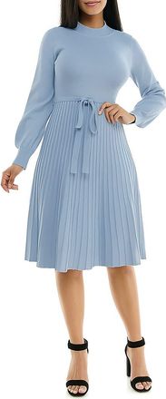 Nina Leonard Tie Waist Fit & Flare Sweater Dress in Light Blue at Nordstrom Rack, Size Medium