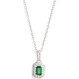 Nordstrom Cubic Zirconia Pendant Necklace in Emerald- Platinum Plated at Nordstrom Rack