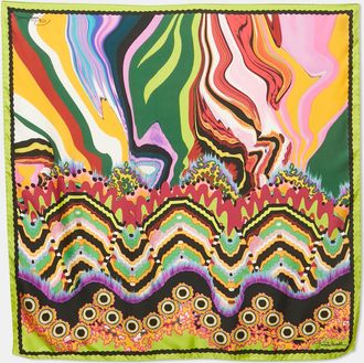 Roberto Cavalli Green/pink Printed Silk Scarf