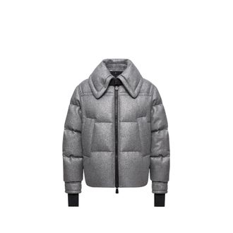 Moncler Moncler Sandane Metallic Wool Blend Short Down Jacket, Women, Grey, Size: 0