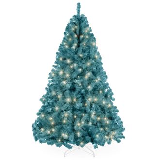 Best Choice Products Pre-Lit Peacock Blue Christmas Tree, Artificial Full Holiday Decoration w/ Incandescent Lights