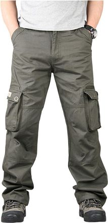 Generic Mens Cargo Pants Loose Fit Long Straight Cotton Tactical Trousers Multi Pockets Durable Outdoors Army Green