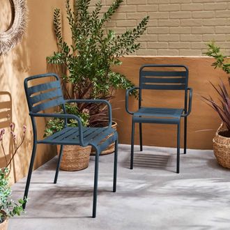 Sweeek Pair Of Steel & Stackable Garden Armchairs in Navy