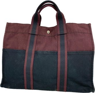 Herm&egrave;s Black Bordeaux Canvas Tote Bag (Pre-Owned)