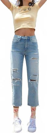 Flying Monkey Super High Rise Distressed Straight Jeans In Blue