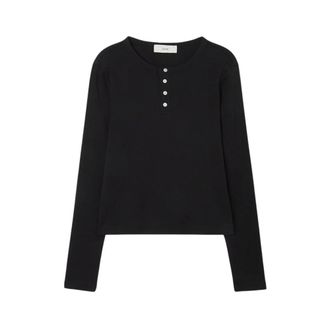 Dunst Long Sleeve Tops, male, Black, Size: XL Longsleeve Henry-Neck T-Shirt