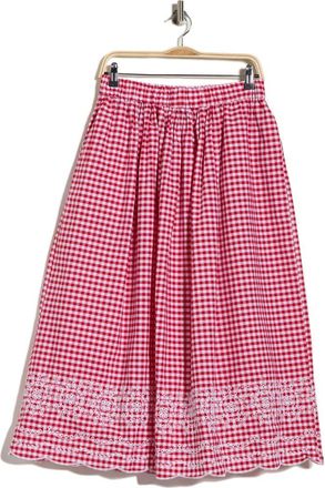 Ellen Tracy A-Line Embroidery Midi Skirt in Red Gingham at Nordstrom Rack, Size X-Small