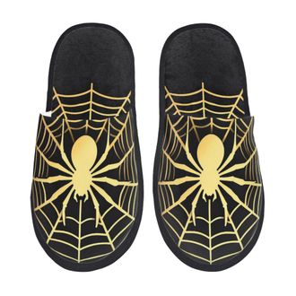 Generic Slipper Gold Spider On The Web Reusable Fleece Slippers Cozy Indoor Shoes For Room Winter Guest Room L