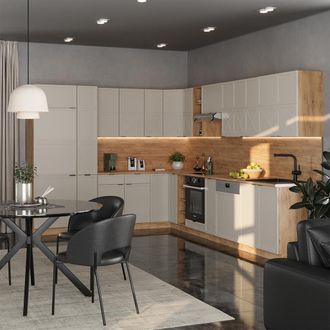 Vicco Cocina Esquinera Fame-line, Gris/beige/roble Dorado, 347 X 257 Cm, Et Antracita, Vicco