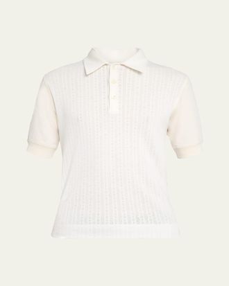 Dries Van Noten Mens Hettonio Pointelle Knit Cotton Polo Shirt