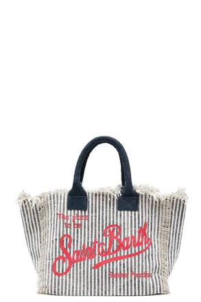 MC2 Saint Barth Vertical Stripe Tote Bag with Frayed Edges