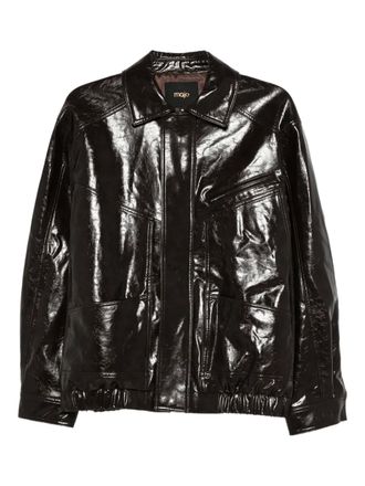 Maje cuffed panelled jacket - women - Viscose/Polyurethane/Polyester - 34 - Brown