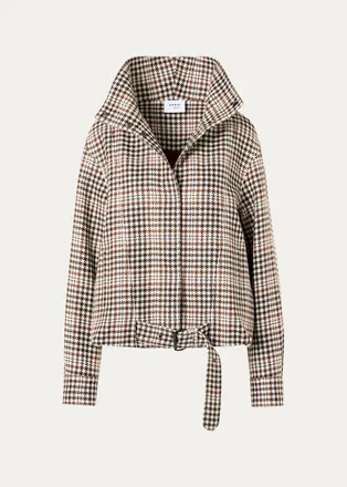 Akris Houndstooth Tweed Wool-Blend Blouson Jacket