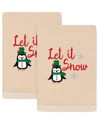 Linum Home Textiles Set Of 2 Christmas Let It Snow Embroidered Luxury Turkish Cotton Hand Towels