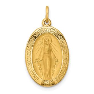 Diamond2Deal 14k Yellow Gold Polished and Satin Solid Miraculous Medal Oval Pendant