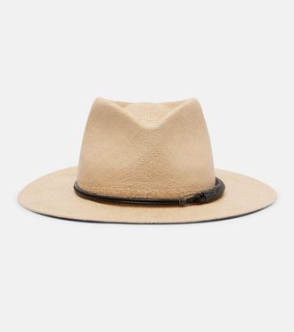 Brunello Cucinelli Sombrero fedora de paja con cuentas Monili