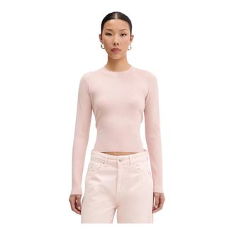 Vicolo Top met V-hals en Lange Mouwen en Ribstructuur - Dames - Ronde hals truien - Roze - L - Polyester - Truien & Vesten