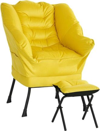 HOMCOM Homcom - Sill&oacute;n De Sal&oacute;n Con Otomana Sill&oacute;n De Relax Sill&oacute;n Para Lectura Con Bolsillos Laterales Y Patas De Acero Para Sala De Estar Dormitorio Amaril