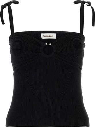 Nanushka Womens Black Stretch Viscose Blend Savera Top - Size Medium