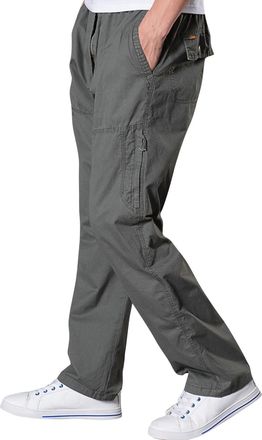 Generic Mens Cargo Trousers Loose Fit Work Pants with Multi Pockets, Casual Cargo Pants for Men UK, Durable Combat Trousers with Elastic Waistband, Outdoor Hi