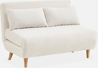 Sweeek Sweeek - Sof&aacute; Cama En Borreguito De 2 Plazas, Guesta Borreguito, Borreguito Blanco, 120x89x80 Cm
