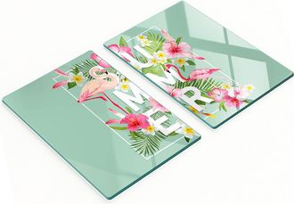 OEM Due Taglieri Decorativi In Vetro Temperato Con Fenicotteri, 2x40x52 Cm