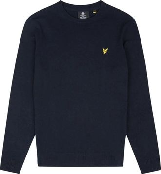 Lyle & Scott Katoen Merino Trui met Ronde Hals - Heren - Ronde hals truien - Blauw - S - Katoen - Truien & Vesten