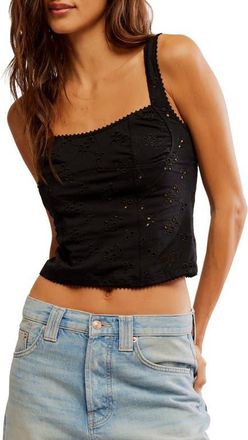 Free People Full Bloom Eyelet Knit Camisole in Black at Nordstrom, Size X-Small
