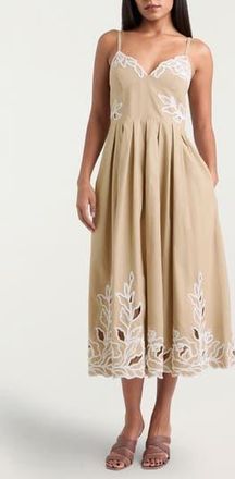 Cinq à Sept Maude Embroidered A-Line Dress in Khaki/White at Nordstrom Rack, Size 8