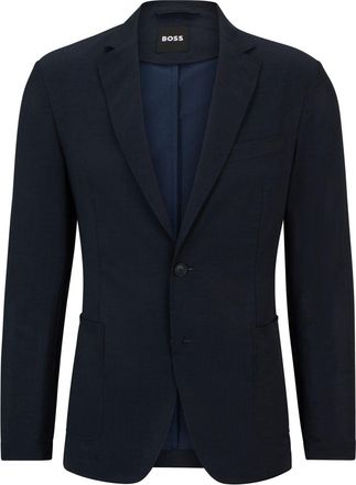 HUGO BOSS Mens Single Button Lapel Collared Solid Patterned Blazer in Dark Blue - Size Small