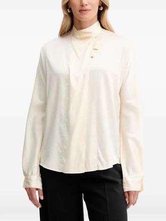 Forte_Forte tassel mock-neck blouse - women - Silk/Elastane - S - Neutrals