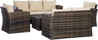 OUTSUNNY Conjunto De Jard&iacute;n Exterior De Rat&aacute;n, 6 Piezas Incluye Cojines, Sof&aacute; Doble, Sof&aacute; 3 Plazas, 2 Sillones, 2 Mesas Auxiliares Con Almacenamiento