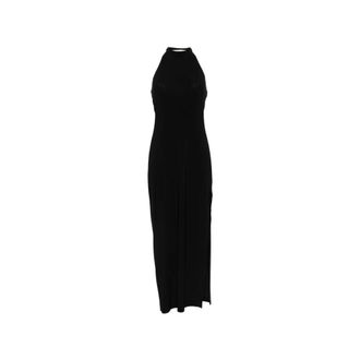 Norma Kamali Maxi Dresses, female, Black, Size: XS Halter Long Dress with Side Slit