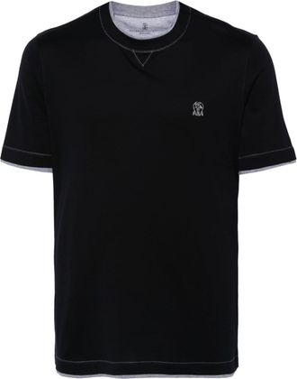 Brunello Cucinelli logo-embroidered T-shirt - men - Cotton - L - Blue