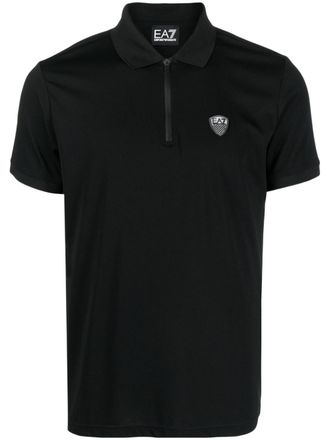 Emporio Armani logo-patch half-zip polo shirt - Black