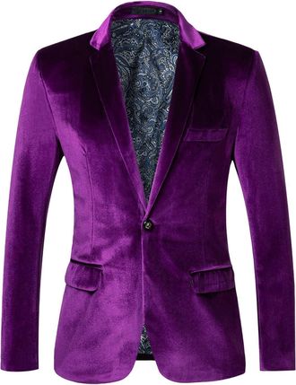 Generic Mens Velvet Blazer - Blue Velvet Slim Fit Suit Jacket - Single Button Formal Velvet Tuxedo - Luxury Velvet Party Jacket - Elegant Slim Fit Evening Wea