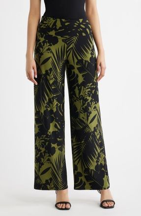 Anne Klein Pull-On High Waist Wide Leg Palazzo Pants in Bay Leaf /Anne Black at Nordstrom, Size Xx-Small
