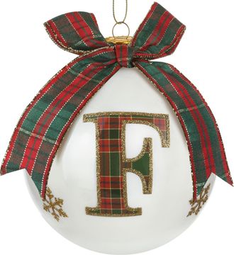 KASANOVA Pallina Natale lettera F tartan vetro 10 cm