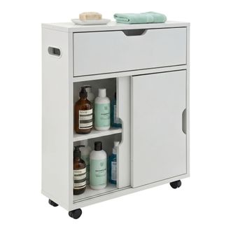 Relaxdays Relaxdays Armario De Nicho, 4 Compartimentos, Puertas Correderas Y Abatible, 67x17x52cm, Ba&ntilde;o, Mdf, Con Ruedas, Blanco