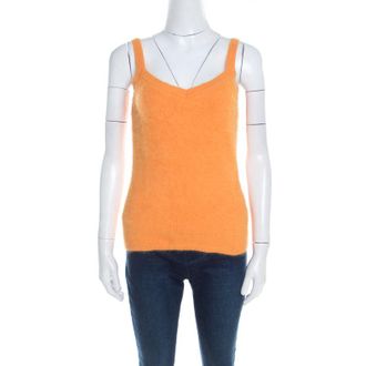 Escada Yellow Angora Rib Knit Silk Lined Fuzzy Tank Top