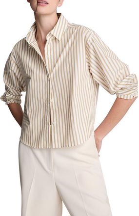Kenneth Cole Stripe Button-Up Crop Top in Pure White/Burlap at Nordstrom, Size Medium