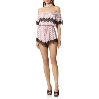 AFRM Emun Crocus Scarf Print Off the Shoulder Romper with Removable Scarf in Crocus Foulard at Nordstrom, Size X-Small