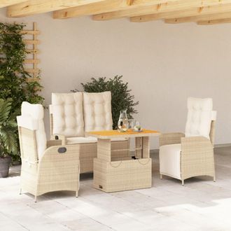 vidaXL Set De Comedor Jard&iacute;n Con Cojines 4 Pzas Rat&aacute;n Sint&eacute;tico Beige Vidaxl