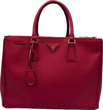 Prada Galleria Double Zip Tote Saffiano Leather Pink Leather Handbag (Pre-Owned)